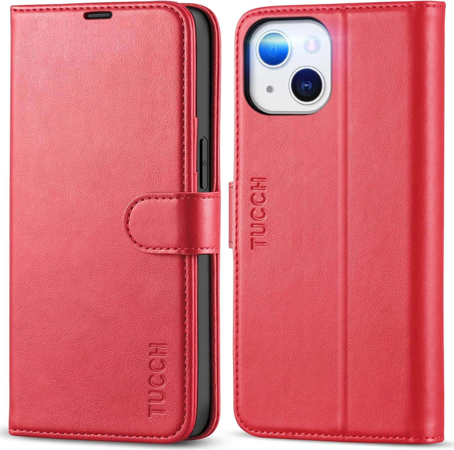 Wallet Case for Iphone 13 6.1-Inch 5G, [RFID Blocking] Card Slots Holder Stand [Shockproof TPU Interior Case] PU Leather Magnetic Protective Flip Cover Compatible with Iphone 13 6.1" 2021, Red