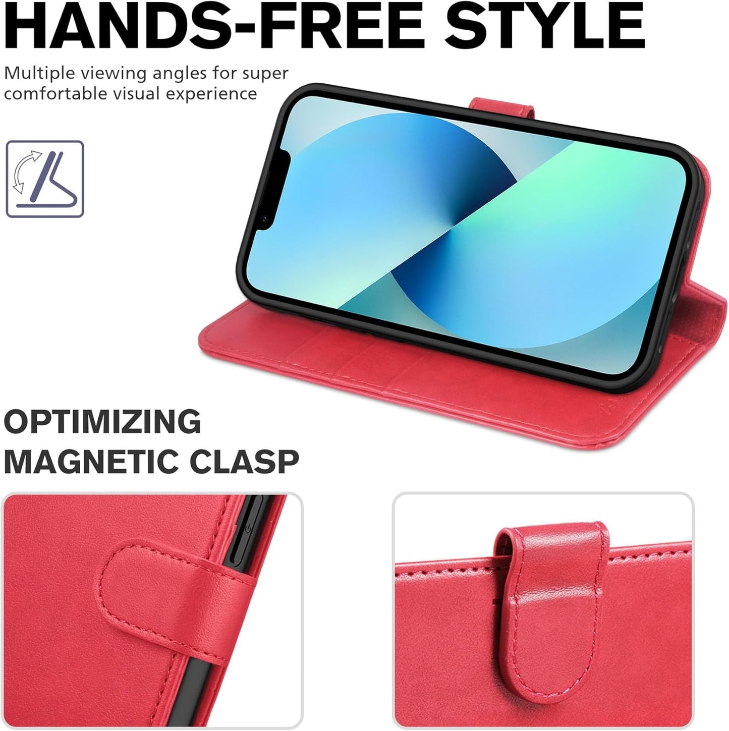 Wallet Case for Iphone 13 6.1-Inch 5G, [RFID Blocking] Card Slots Holder Stand [Shockproof TPU Interior Case] PU Leather Magnetic Protective Flip Cover Compatible with Iphone 13 6.1" 2021, Red